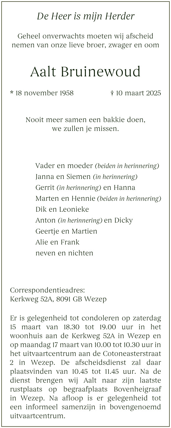 Aalt Bruinewoud - 10 maart 2025