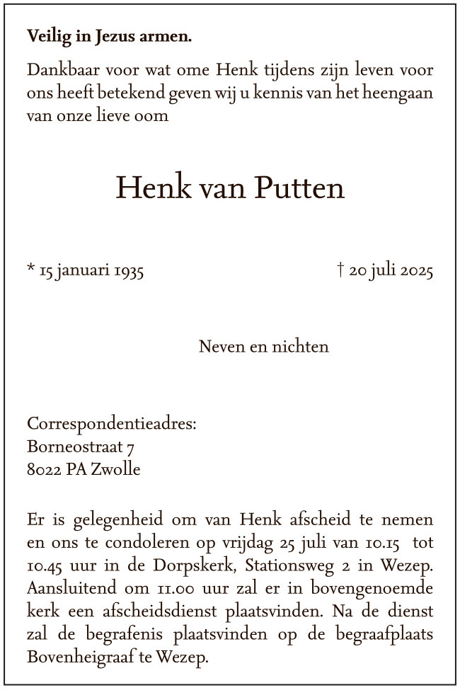 Henk van Putten - 20 juli 2025