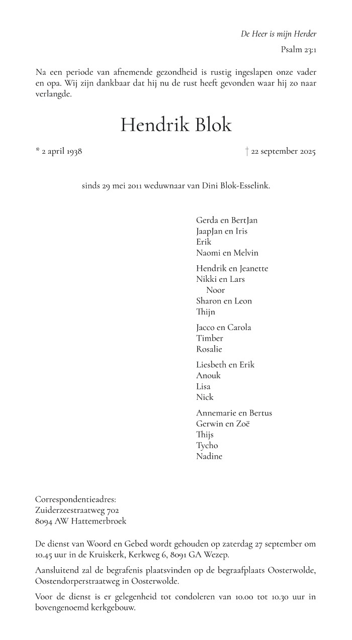Hendrik Blok - 22 september 2025