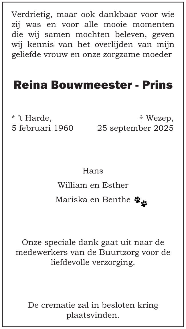 Reina Bouwmeester - Prins - 25 september 2025