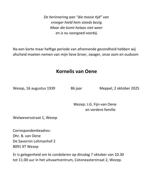 Kornelis van Oene - 2 oktober 2025