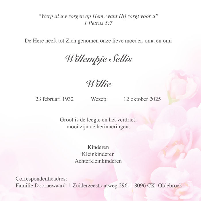 Willempje (Willie) Sellis - 12 oktober 2025